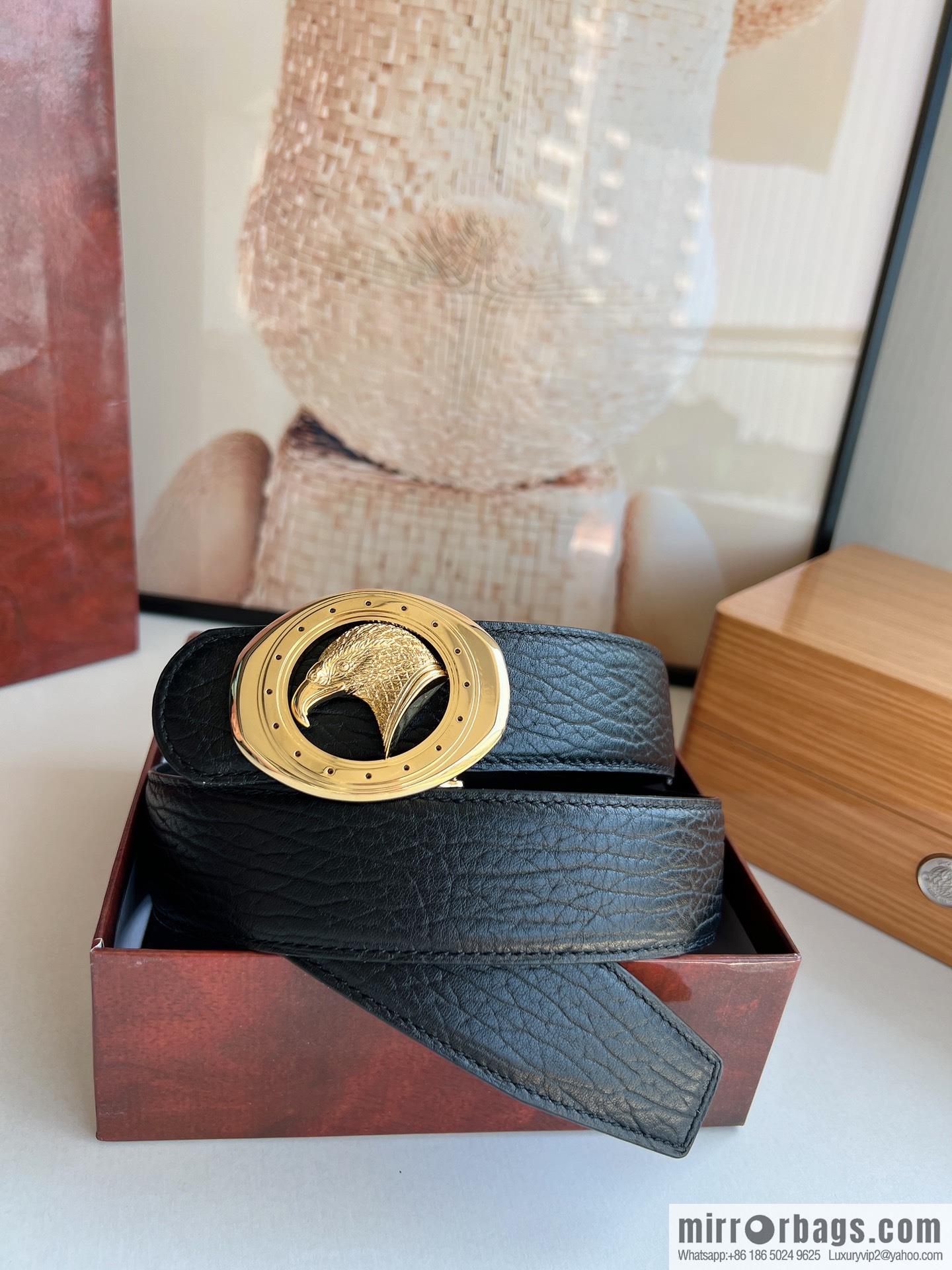 STEFANO RICCI STEFANO RICCI STEFANO LAWNICH Classic Stainless Steel Eagle 🦅 Logo Wear Metal Buckle Top Cowhide Belt 3.8cm