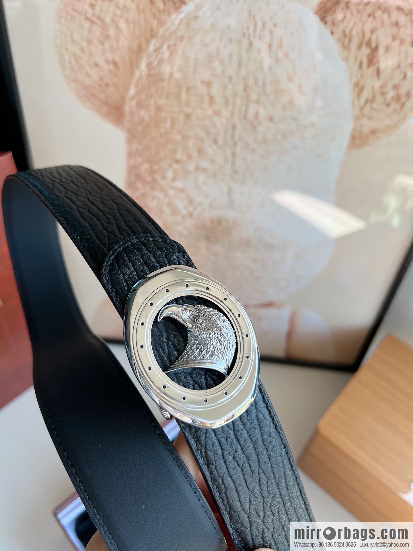 STEFANO RICCI STEFANO RICCI STEFANO LAWNICH Classic Stainless Steel Eagle 🦅 Logo Wear Metal Buckle Top Cowhide Belt 3.8cm