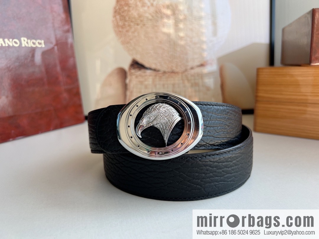 STEFANO RICCI STEFANO RICCI STEFANO LAWNICH Classic Stainless Steel Eagle 🦅 Logo Wear Metal Buckle Top Cowhide Belt 3.8cm