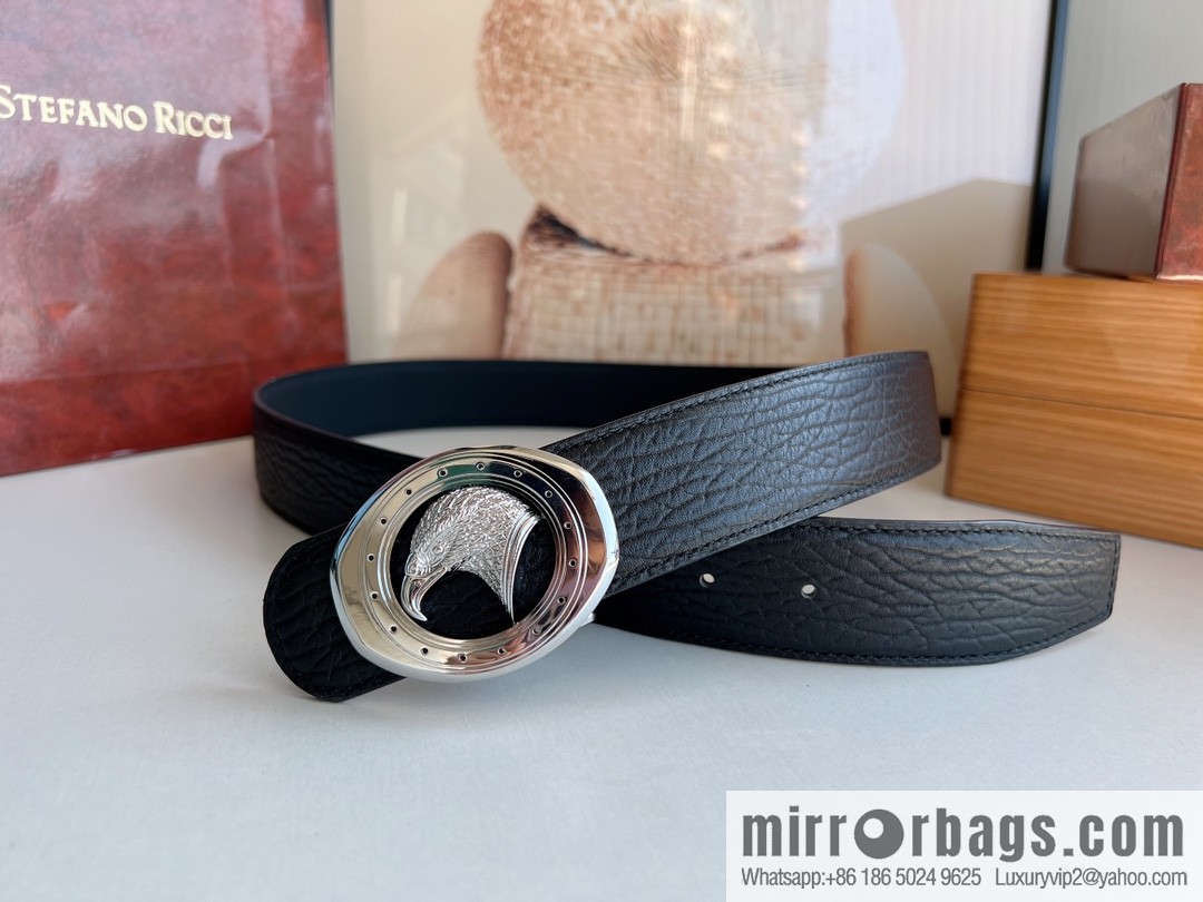 STEFANO RICCI STEFANO RICCI STEFANO LAWNICH Classic Stainless Steel Eagle 🦅 Logo Wear Metal Buckle Top Cowhide Belt 3.8cm