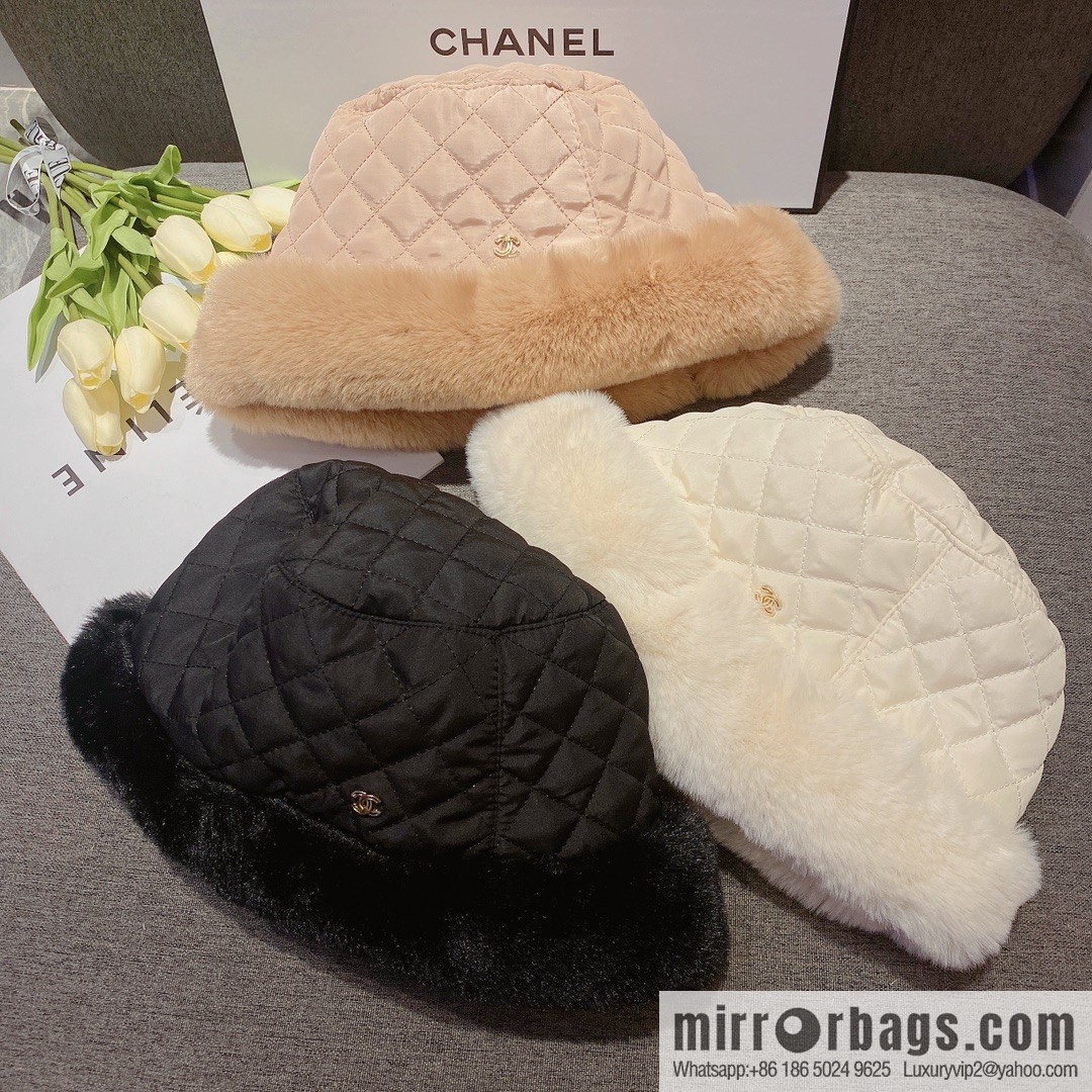 Chanel 2022 autumn and winter new rabbit fur rhombus bucket hat