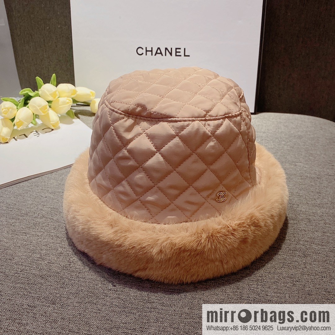 Chanel 2022 autumn and winter new rabbit fur rhombus bucket hat