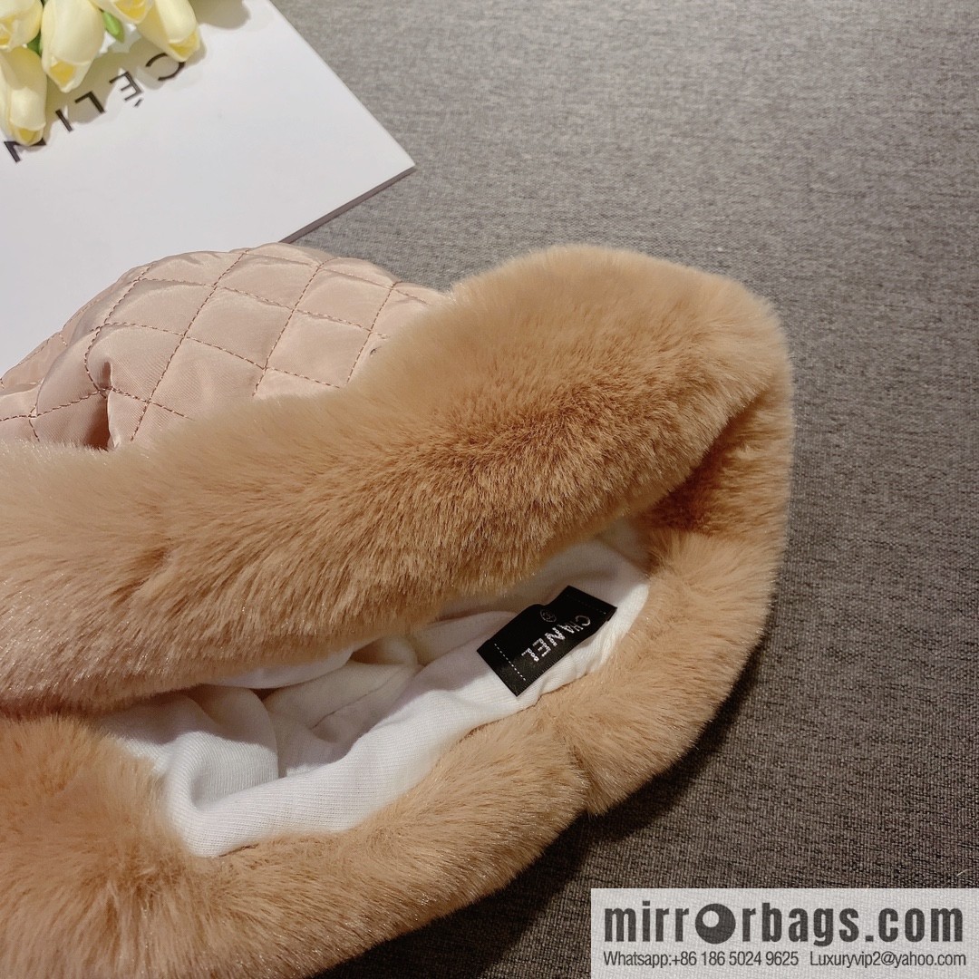 Chanel 2022 autumn and winter new rabbit fur rhombus bucket hat