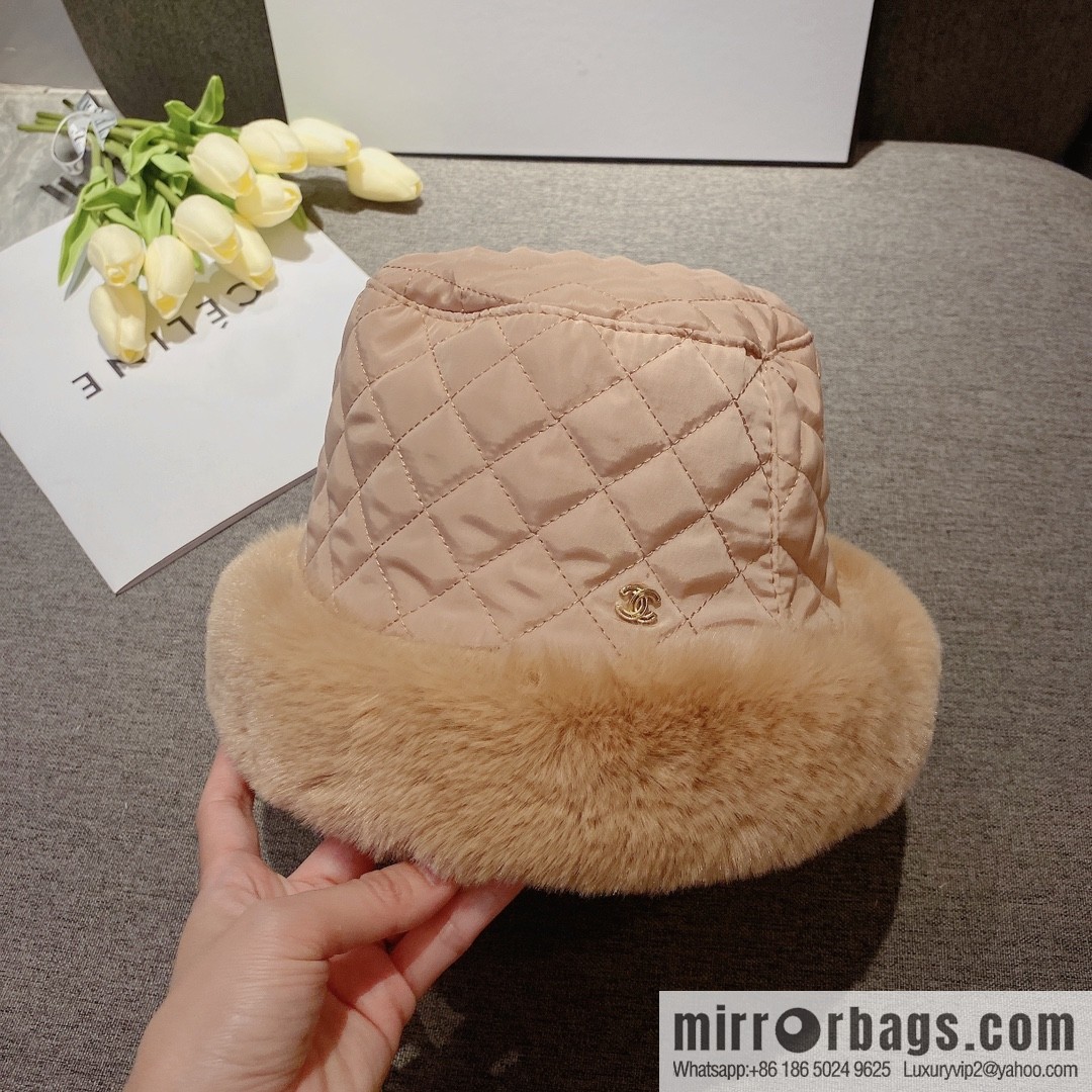 Chanel 2022 autumn and winter new rabbit fur rhombus bucket hat