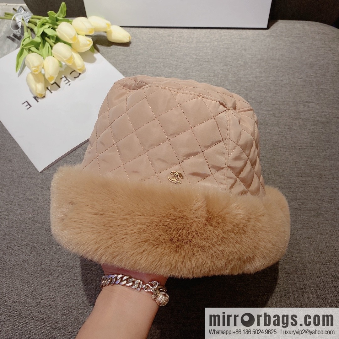 Chanel 2022 autumn and winter new rabbit fur rhombus bucket hat