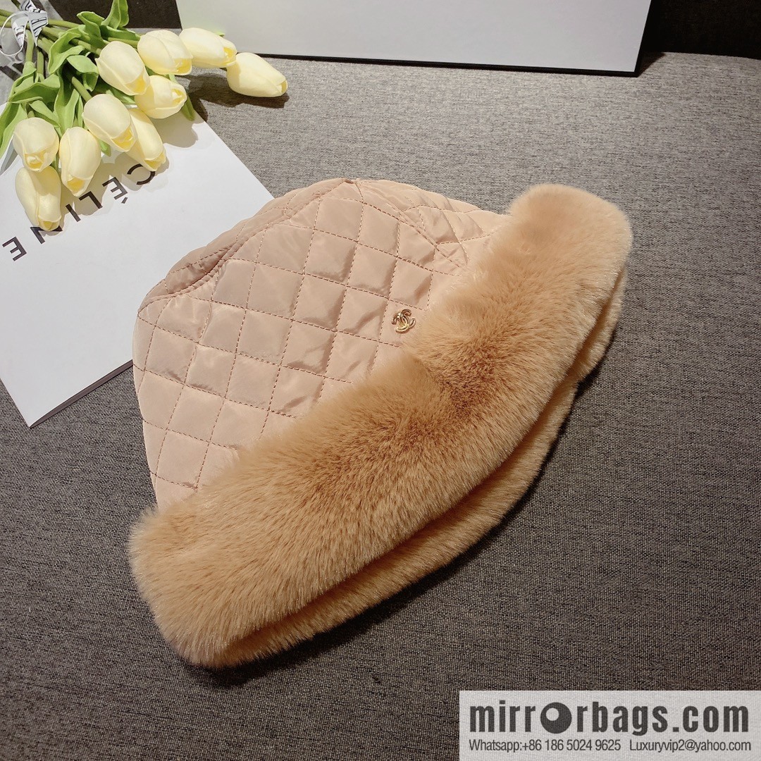 Chanel 2022 autumn and winter new rabbit fur rhombus bucket hat