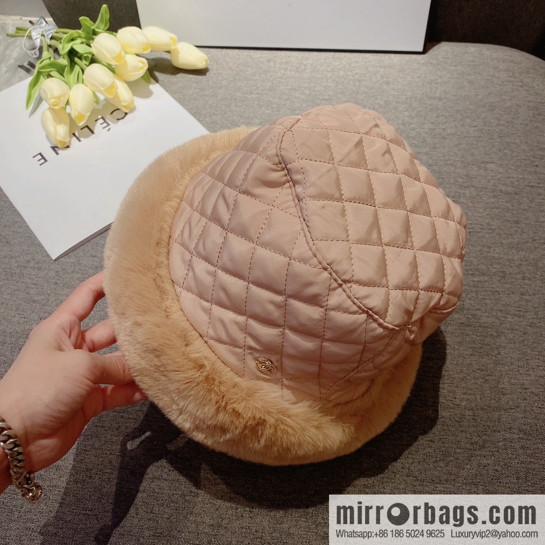 Chanel 2022 autumn and winter new rabbit fur rhombus bucket hat