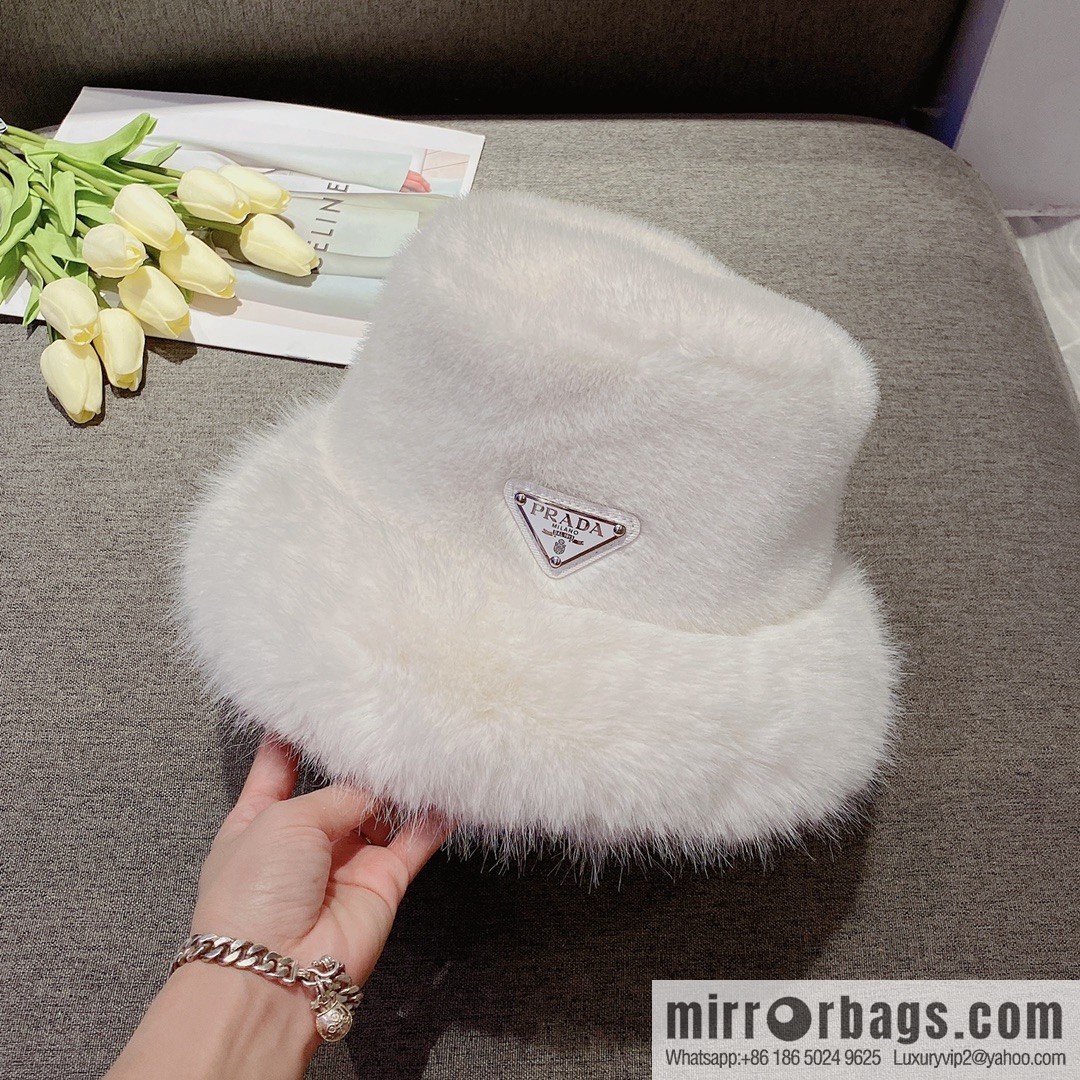Prada 2022 autumn and winter new mink velvet thickened warm bucket hat