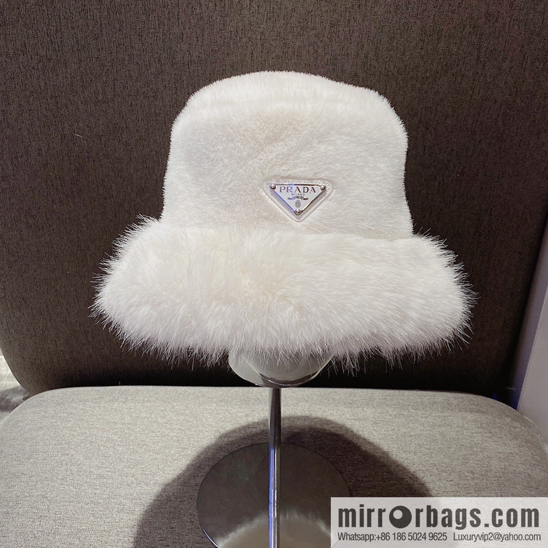 Prada 2022 autumn and winter new mink velvet thickened warm bucket hat