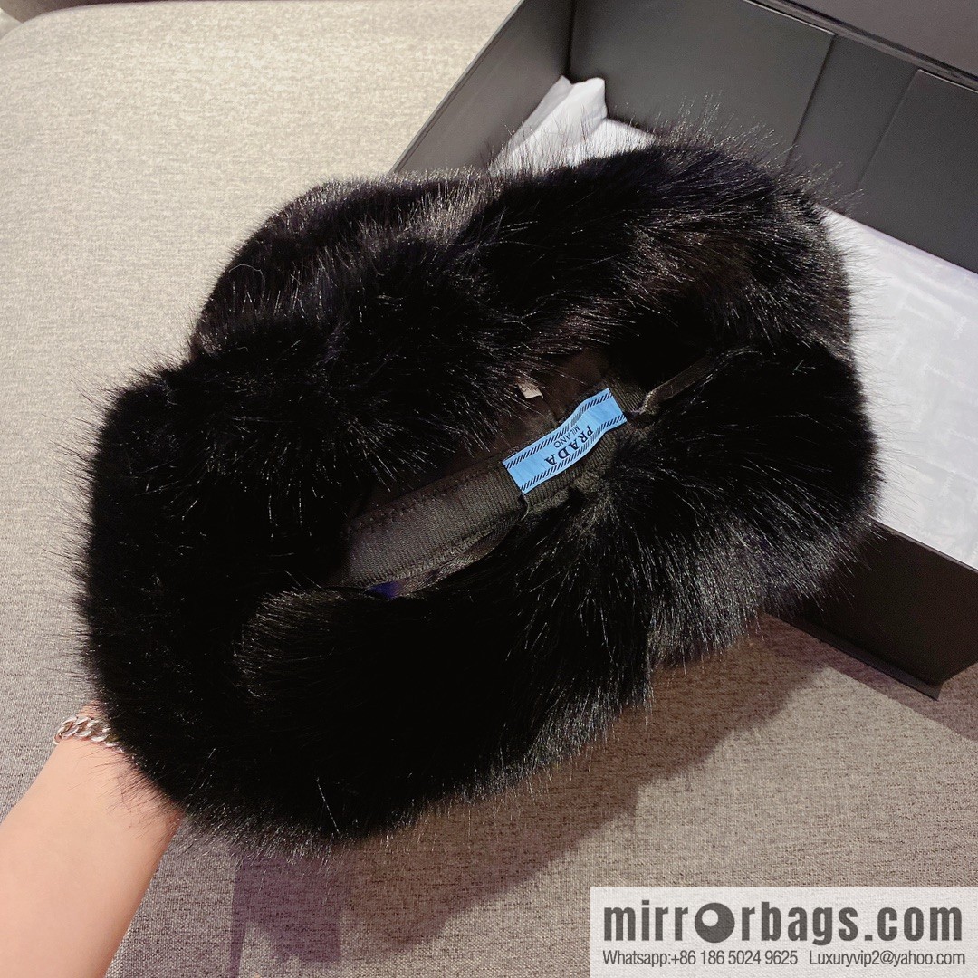 Prada 2022 autumn and winter new mink velvet thickened warm bucket hat