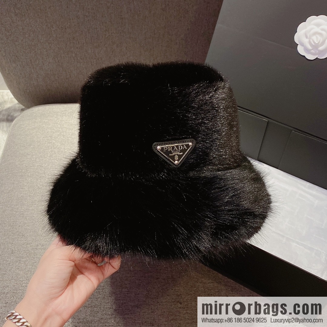 Prada 2022 autumn and winter new mink velvet thickened warm bucket hat