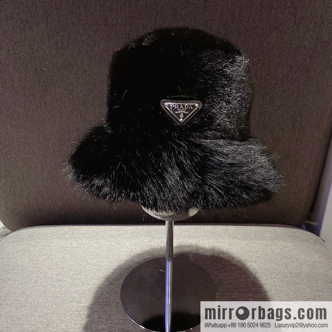 Prada 2022 autumn and winter new mink velvet thickened warm bucket hat