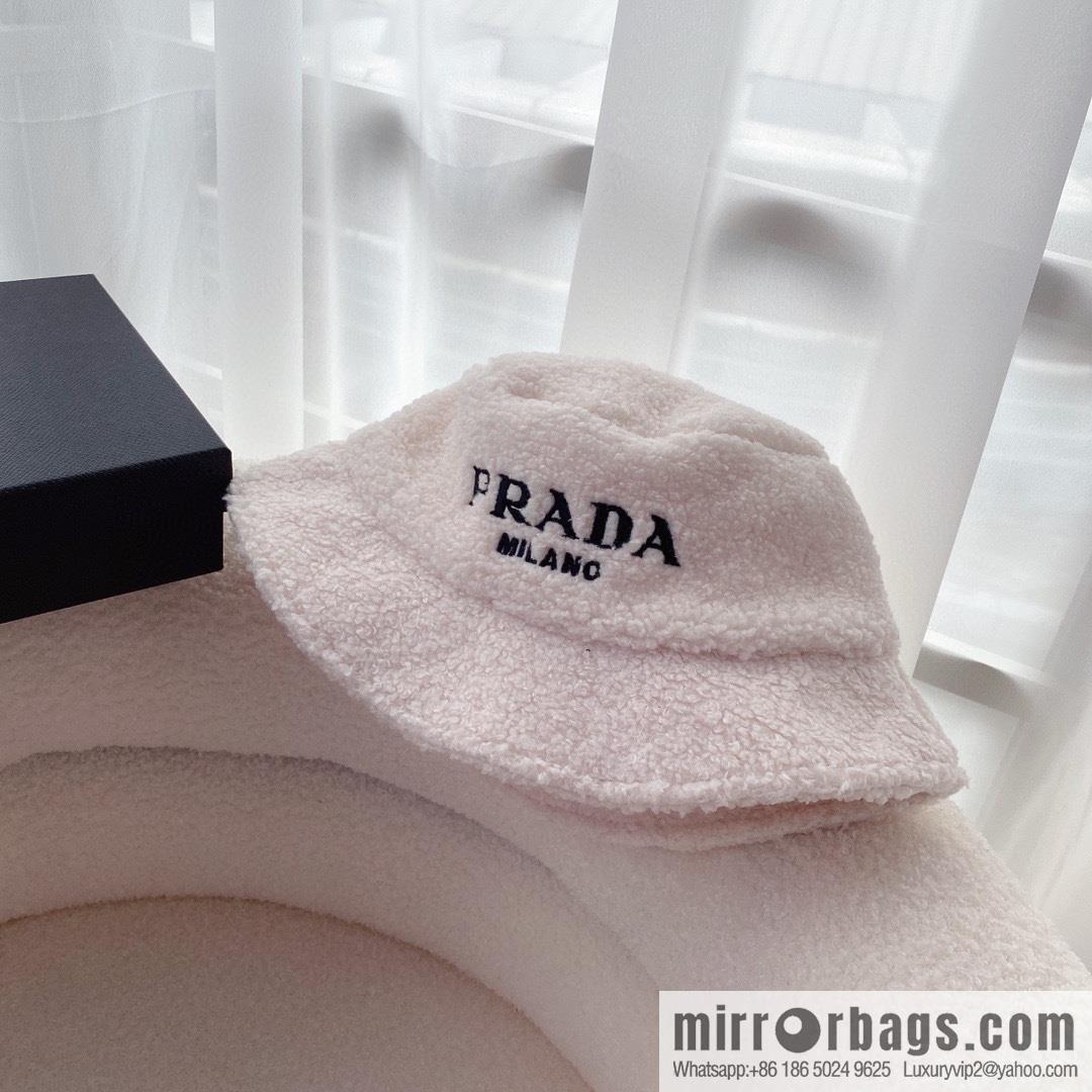 Prada embroidered logo lamb wool bucket hat