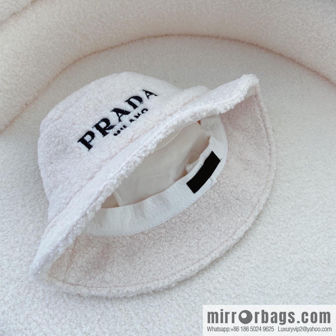 Prada embroidered logo lamb wool bucket hat