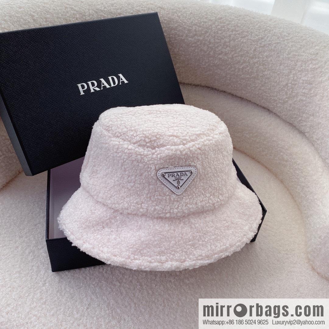 Prada embroidered logo lamb wool bucket hat
