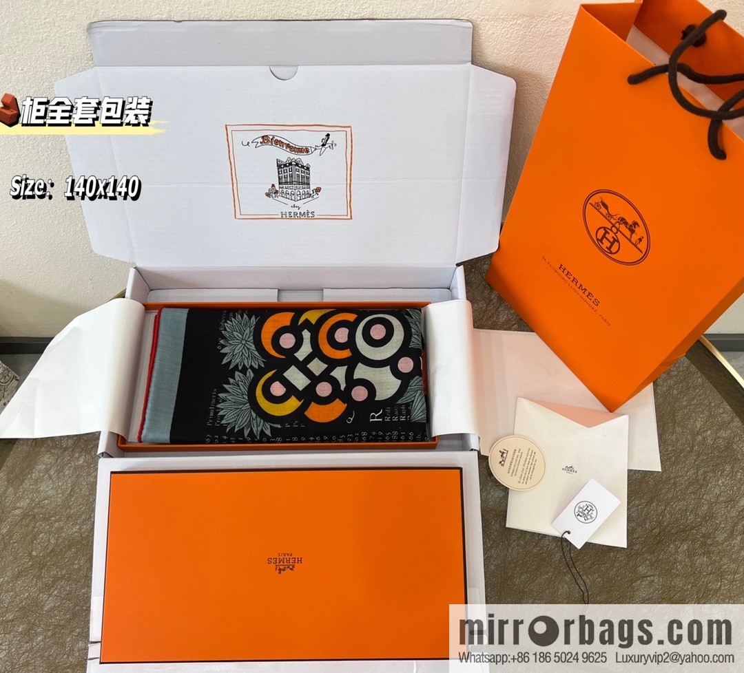 Hermes Hermes Classic Cashmere and Silk Blended Fabric Printed Large Square Towel