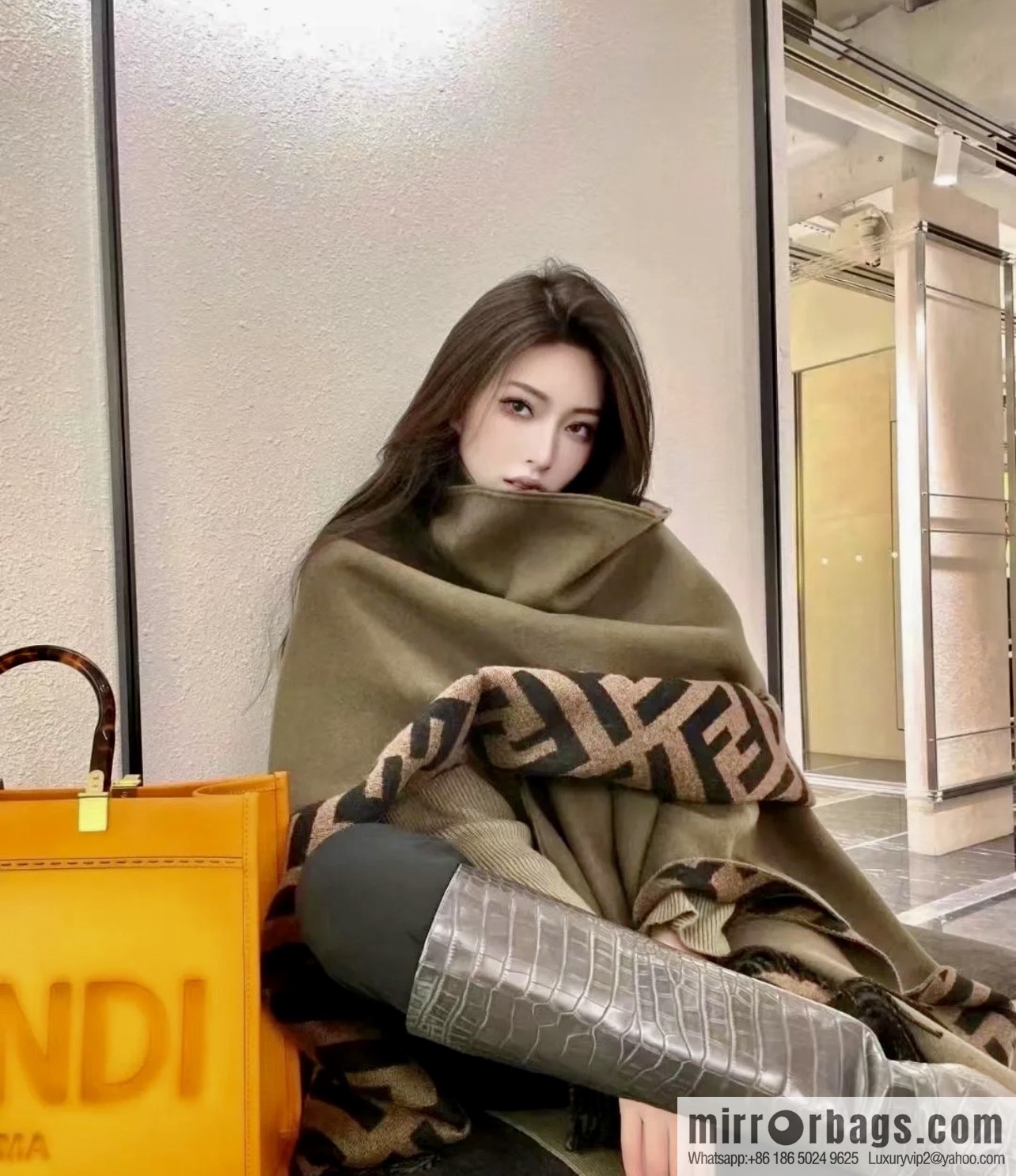 FENDI Fendi cashmere and wool blend double-sided cape FXX715