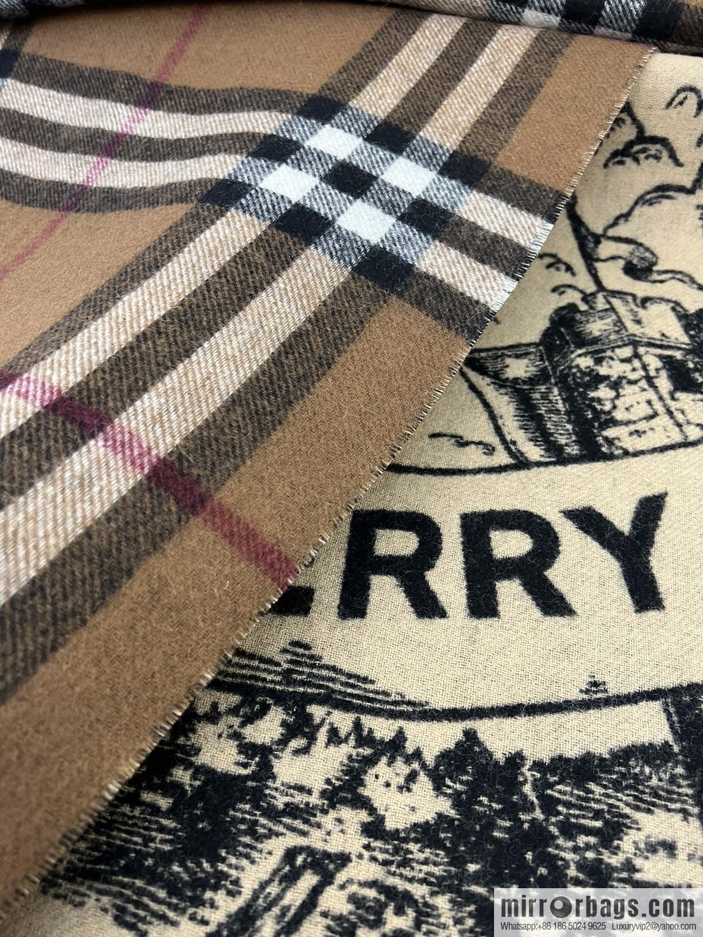 Burberry 100% Cashmere Rectangle War Horse Knight Double Sided Shawl