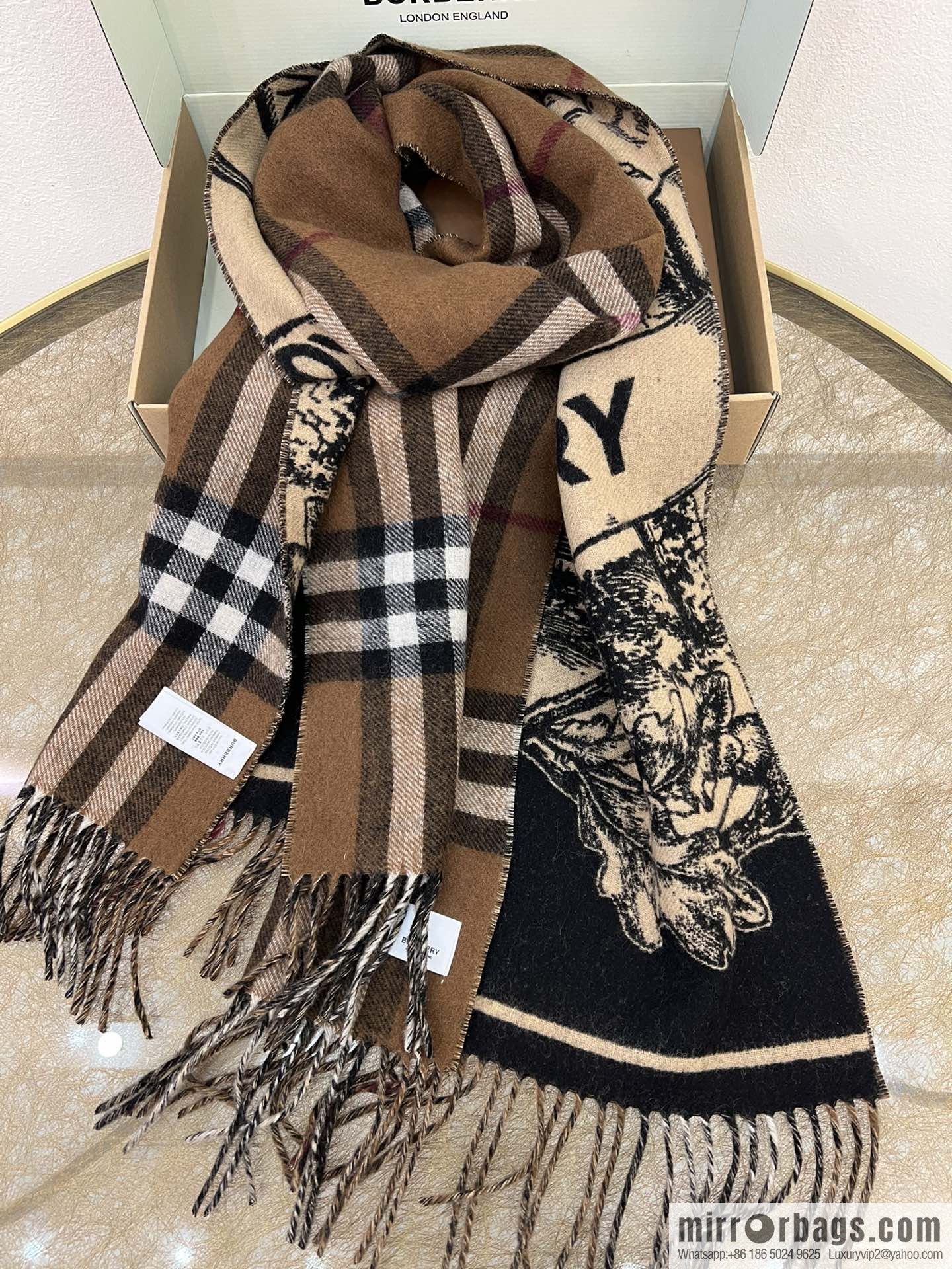 Burberry 100% Cashmere Rectangle War Horse Knight Double Sided Shawl