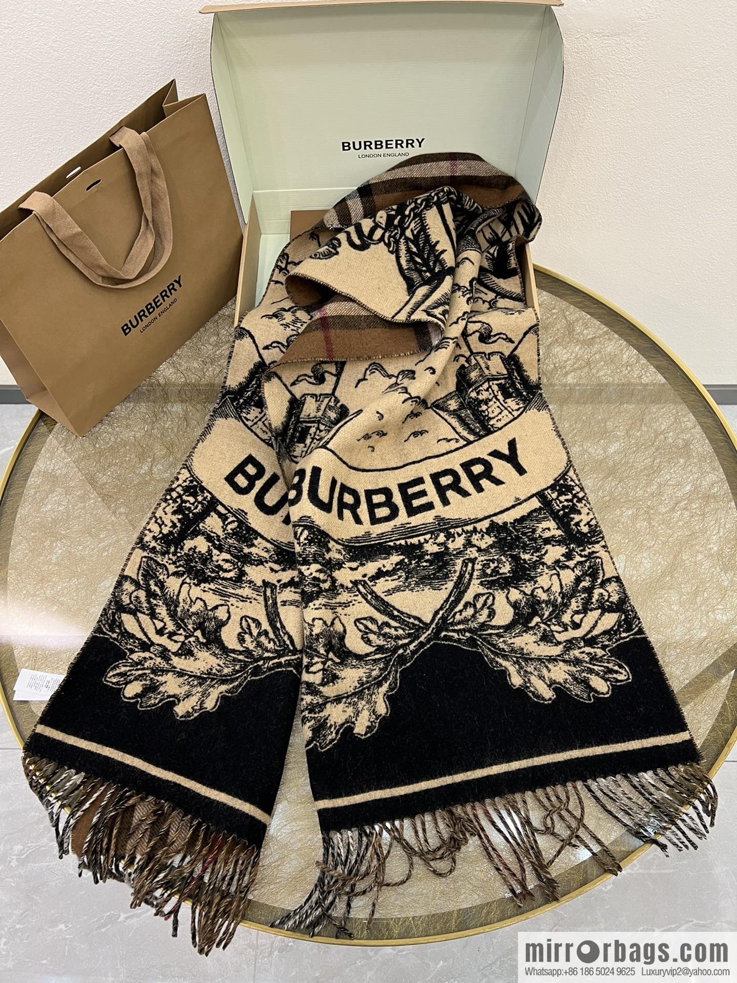 Burberry 100% Cashmere Rectangle War Horse Knight Double Sided Shawl
