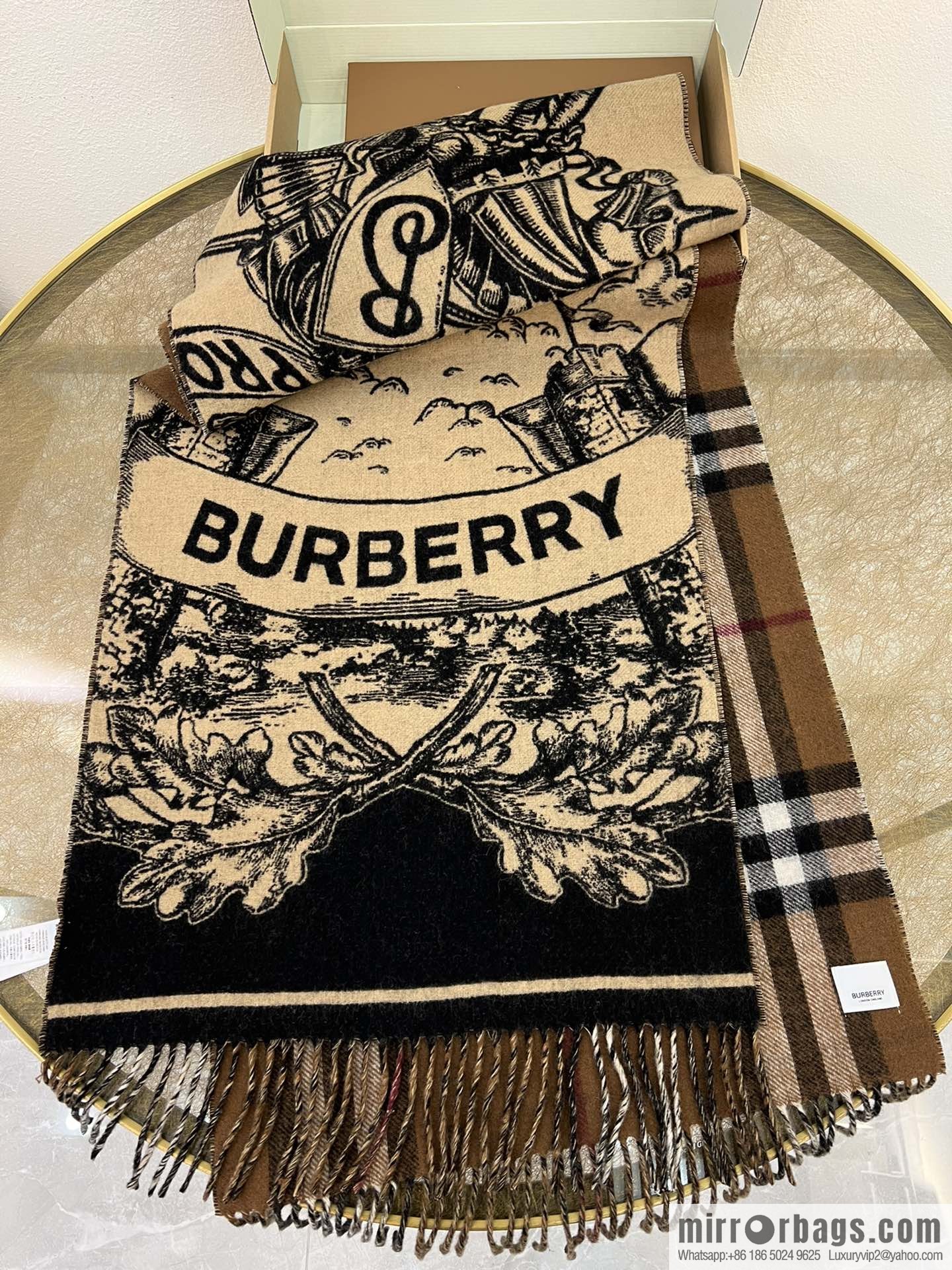 Burberry 100% Cashmere Rectangle War Horse Knight Double Sided Shawl