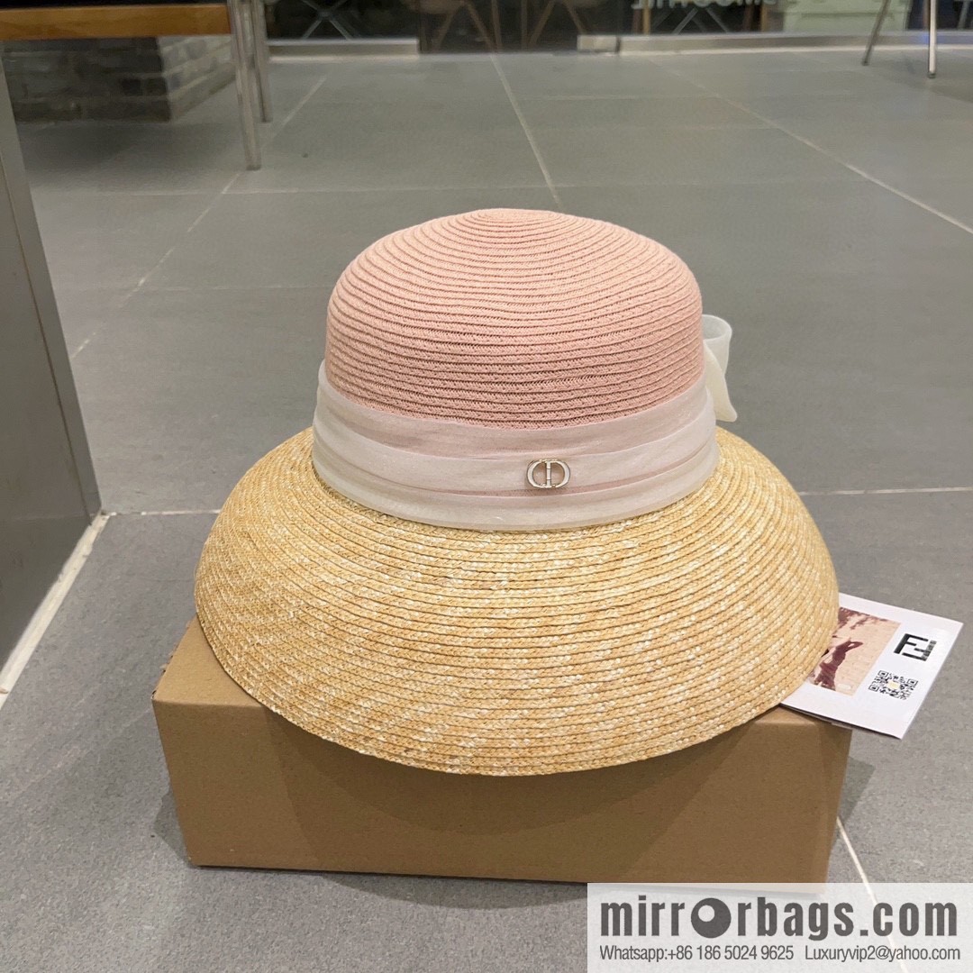 Dior Dior straw straw spell organza bow new straw hat