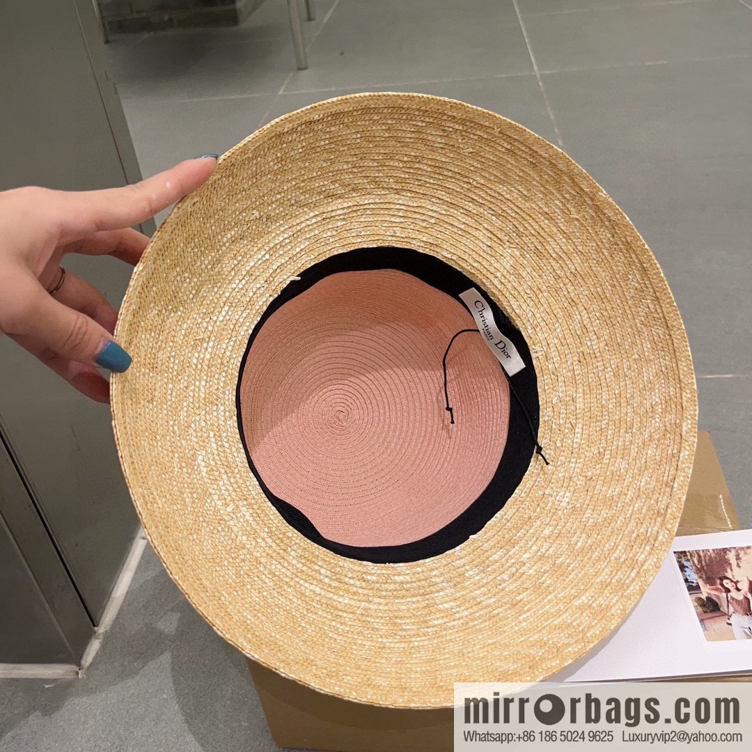 Dior Dior straw straw spell organza bow new straw hat