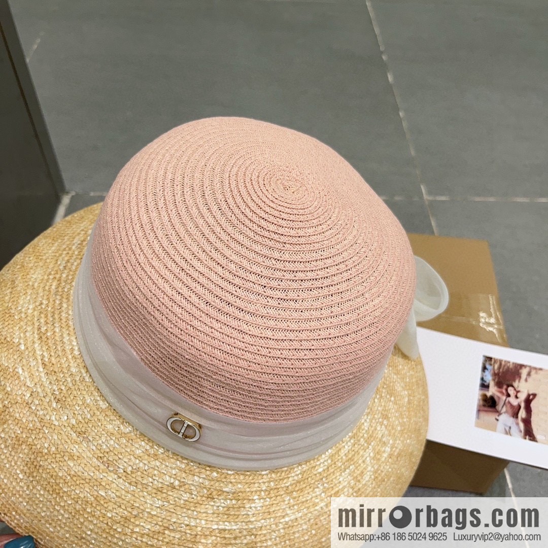 Dior Dior straw straw spell organza bow new straw hat
