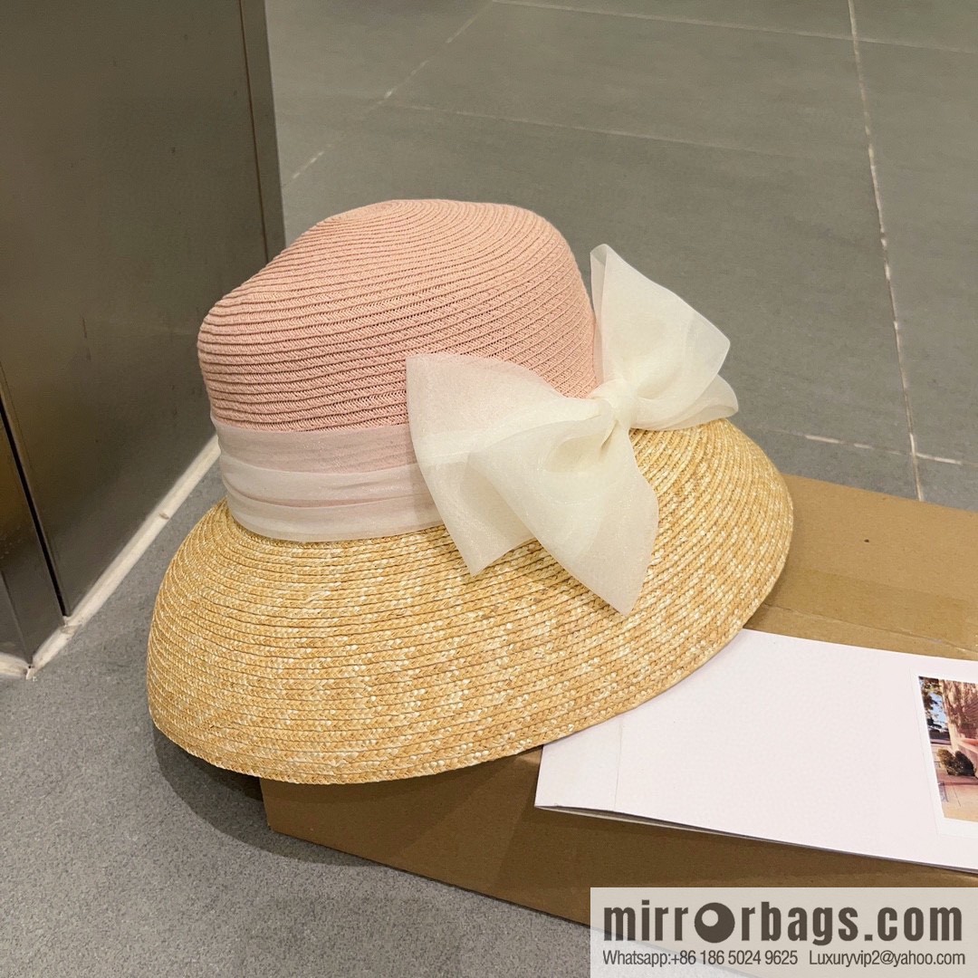Dior Dior straw straw spell organza bow new straw hat