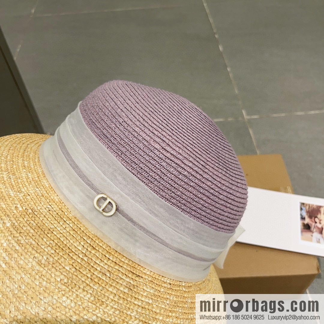 Dior Dior straw straw spell organza bow new straw hat