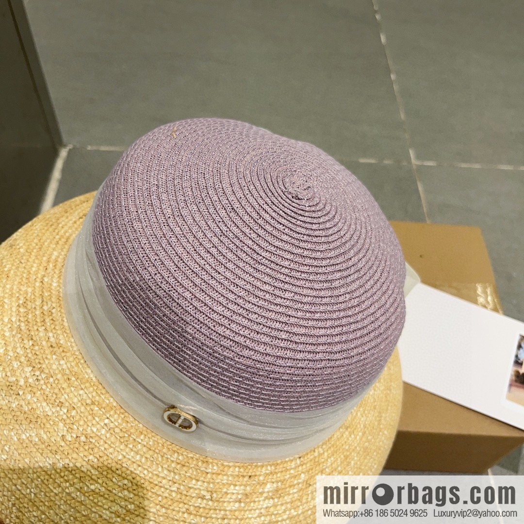 Dior Dior straw straw spell organza bow new straw hat