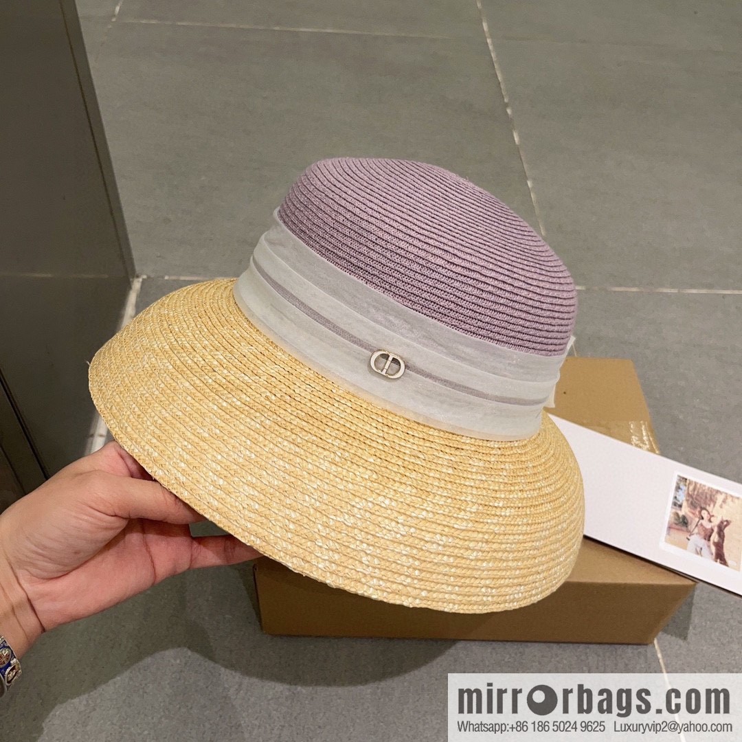 Dior Dior straw straw spell organza bow new straw hat