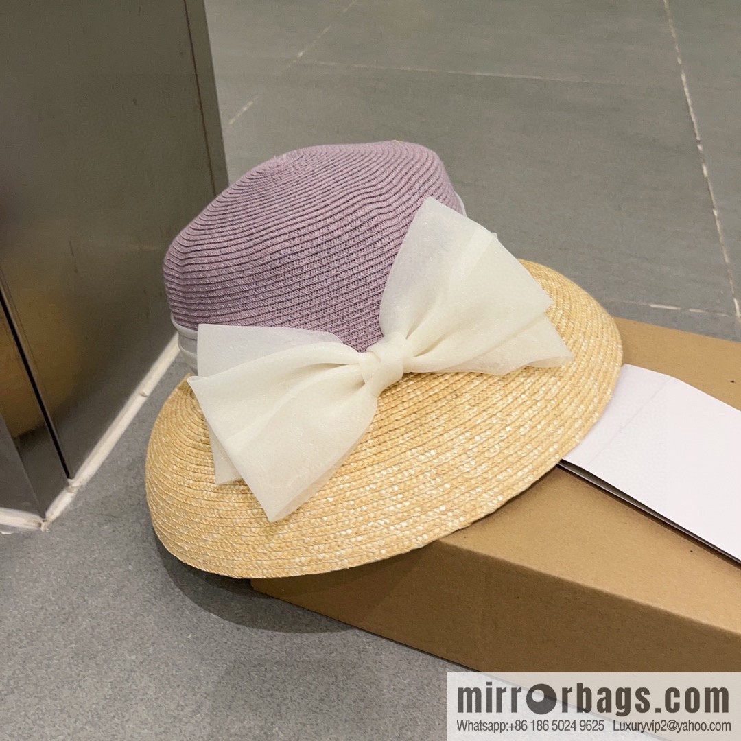 Dior Dior straw straw spell organza bow new straw hat