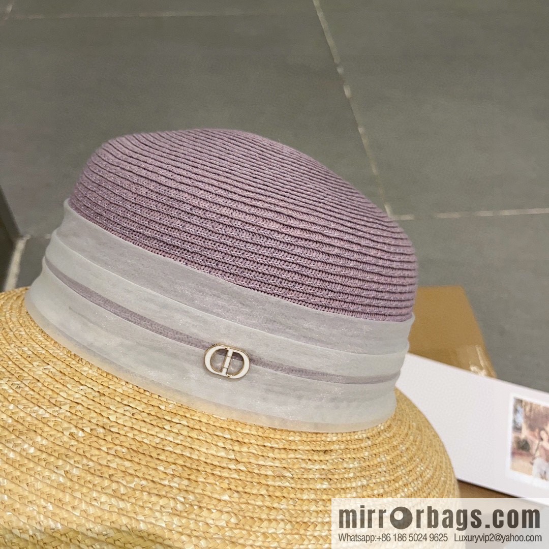Dior Dior straw straw spell organza bow new straw hat