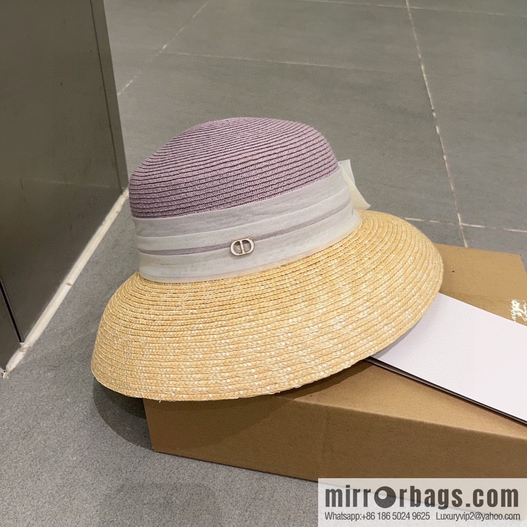 Dior Dior straw straw spell organza bow new straw hat