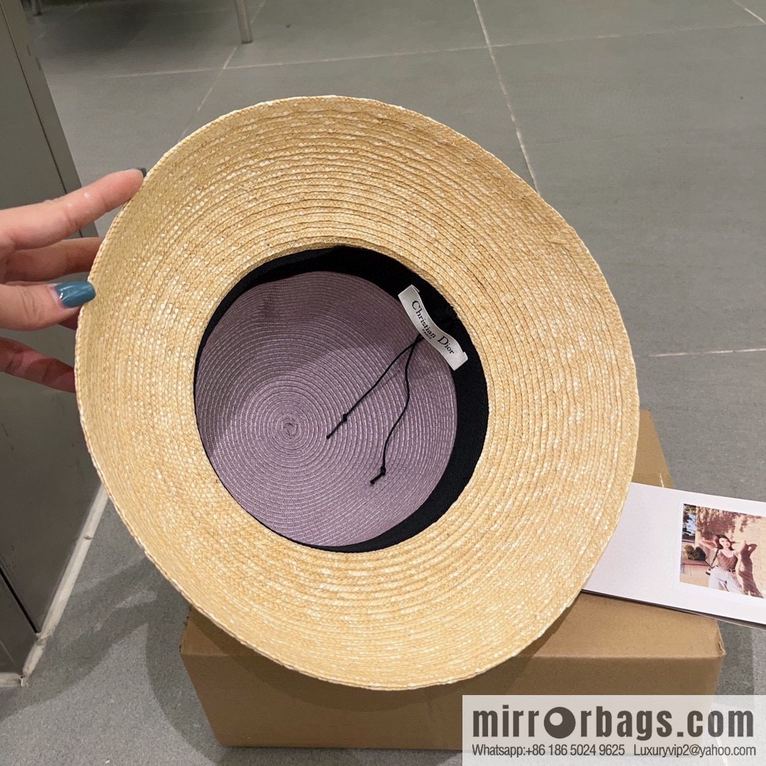Dior Dior straw straw spell organza bow new straw hat