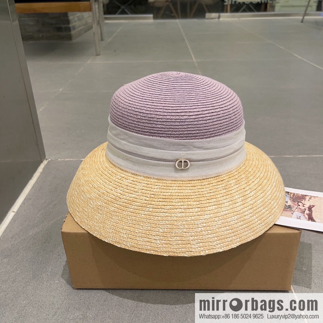 Dior Dior straw straw spell organza bow new straw hat
