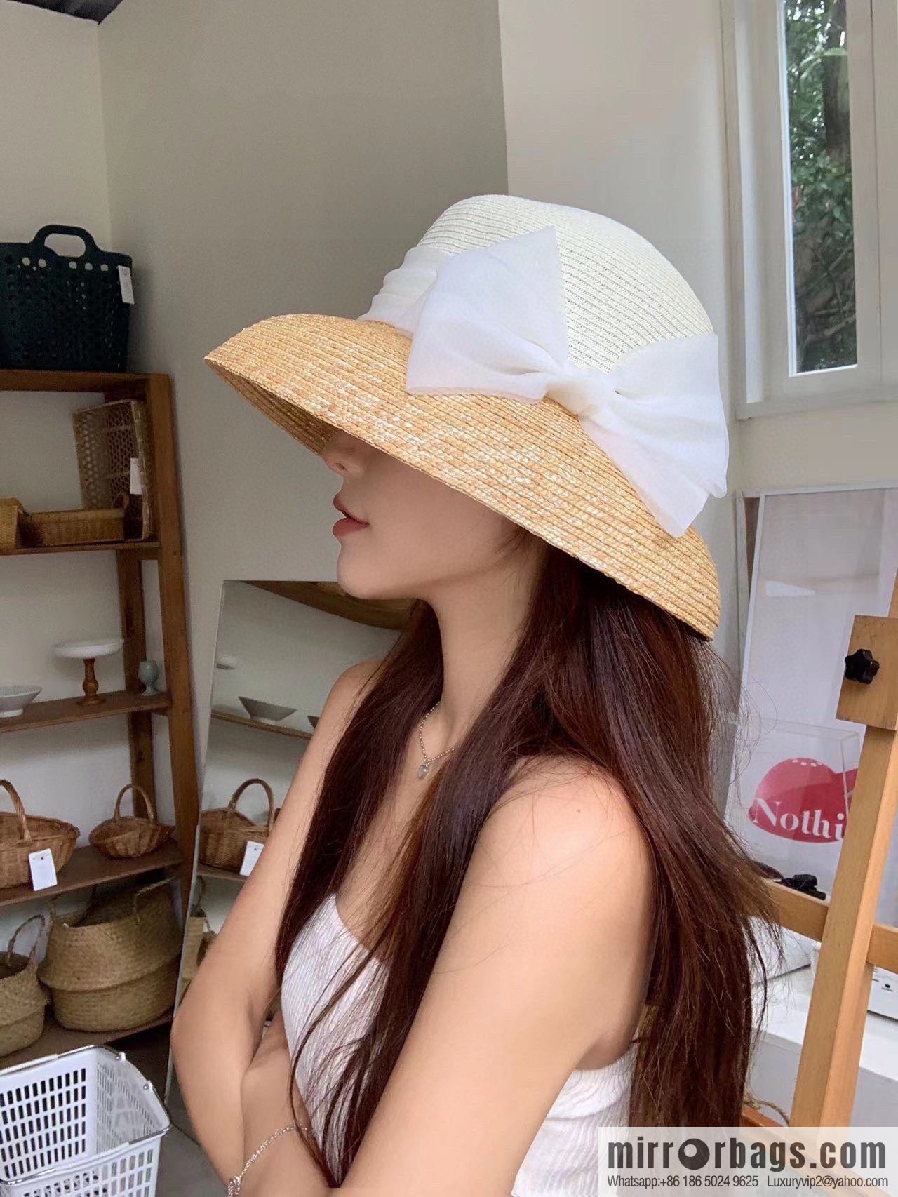 Dior Dior straw straw spell organza bow new straw hat