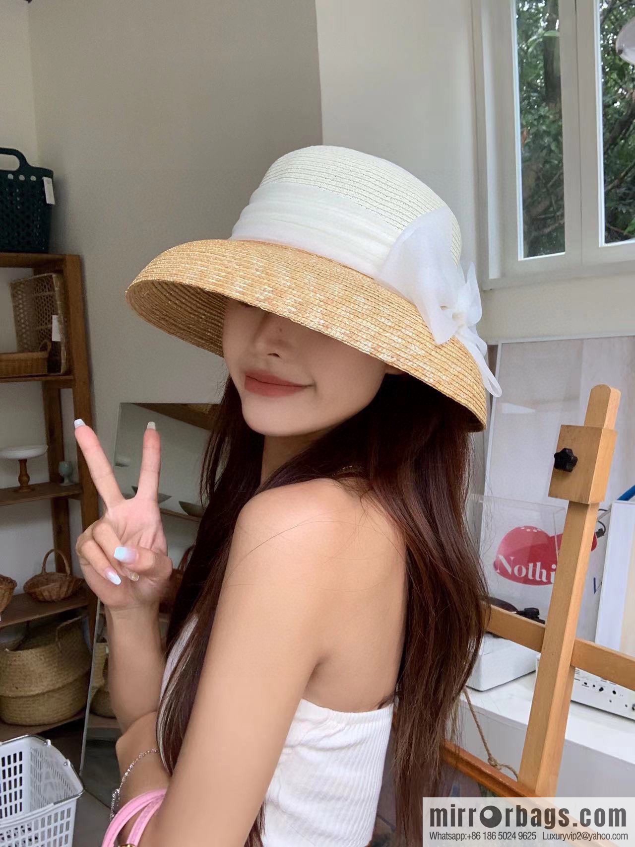Dior Dior straw straw spell organza bow new straw hat