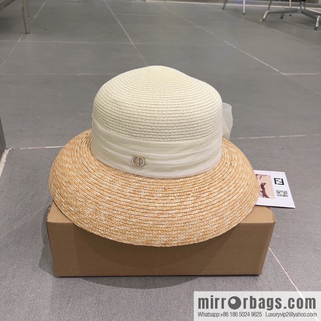 Dior Dior straw straw spell organza bow new straw hat