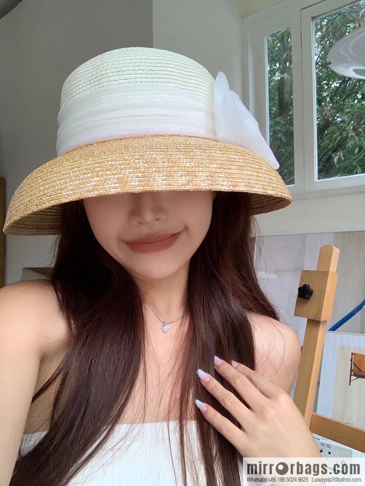 Dior Dior straw straw spell organza bow new straw hat
