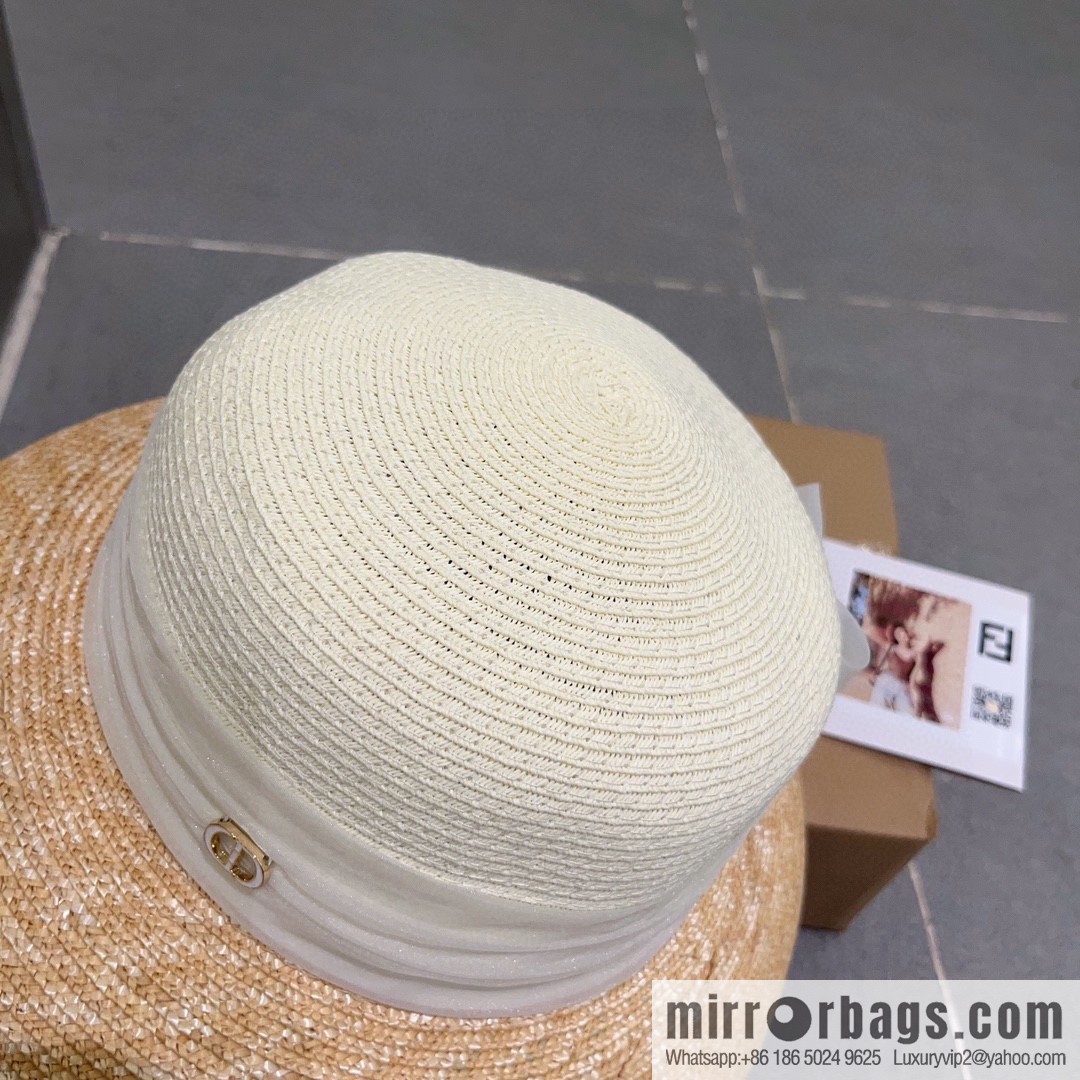Dior Dior straw straw spell organza bow new straw hat