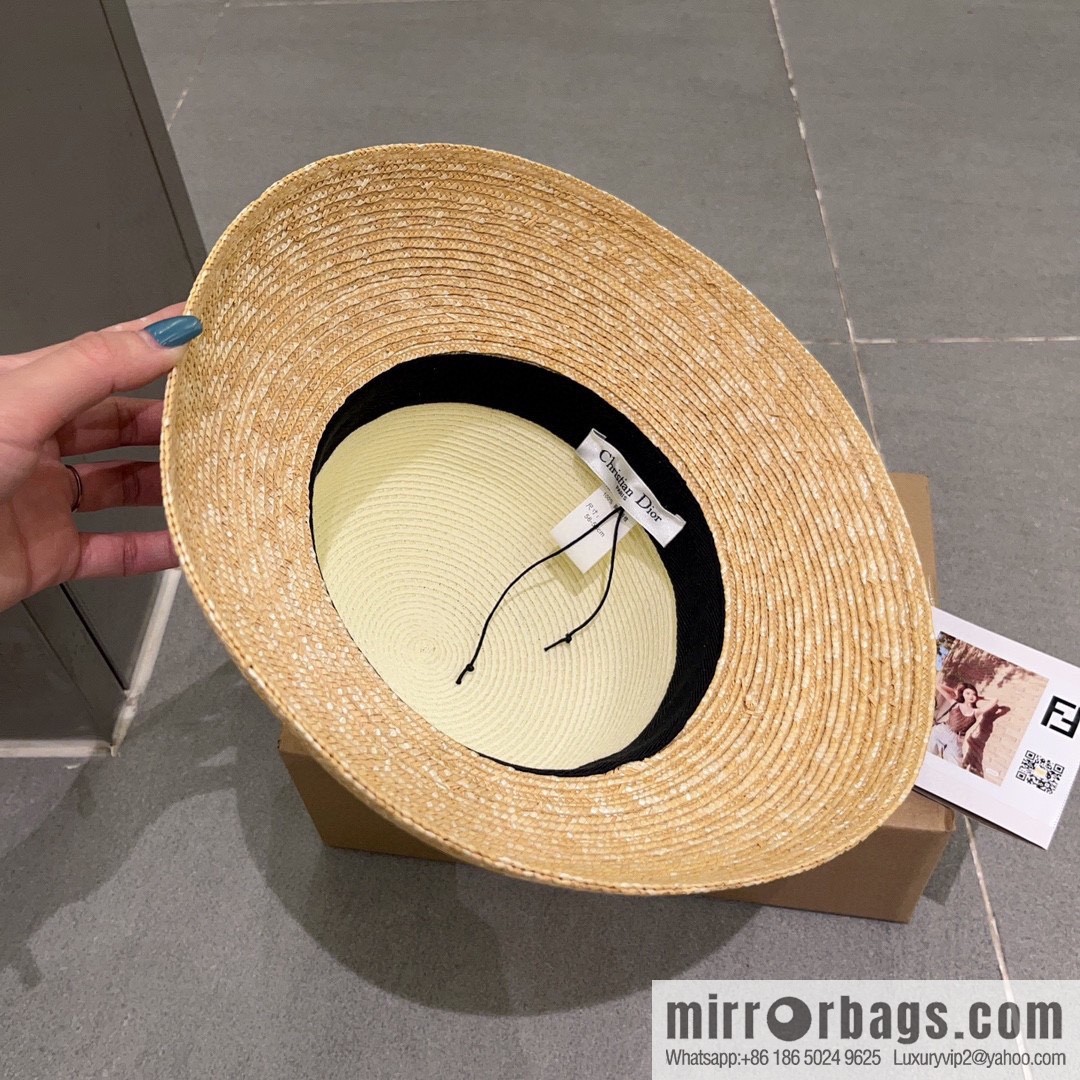 Dior Dior straw straw spell organza bow new straw hat
