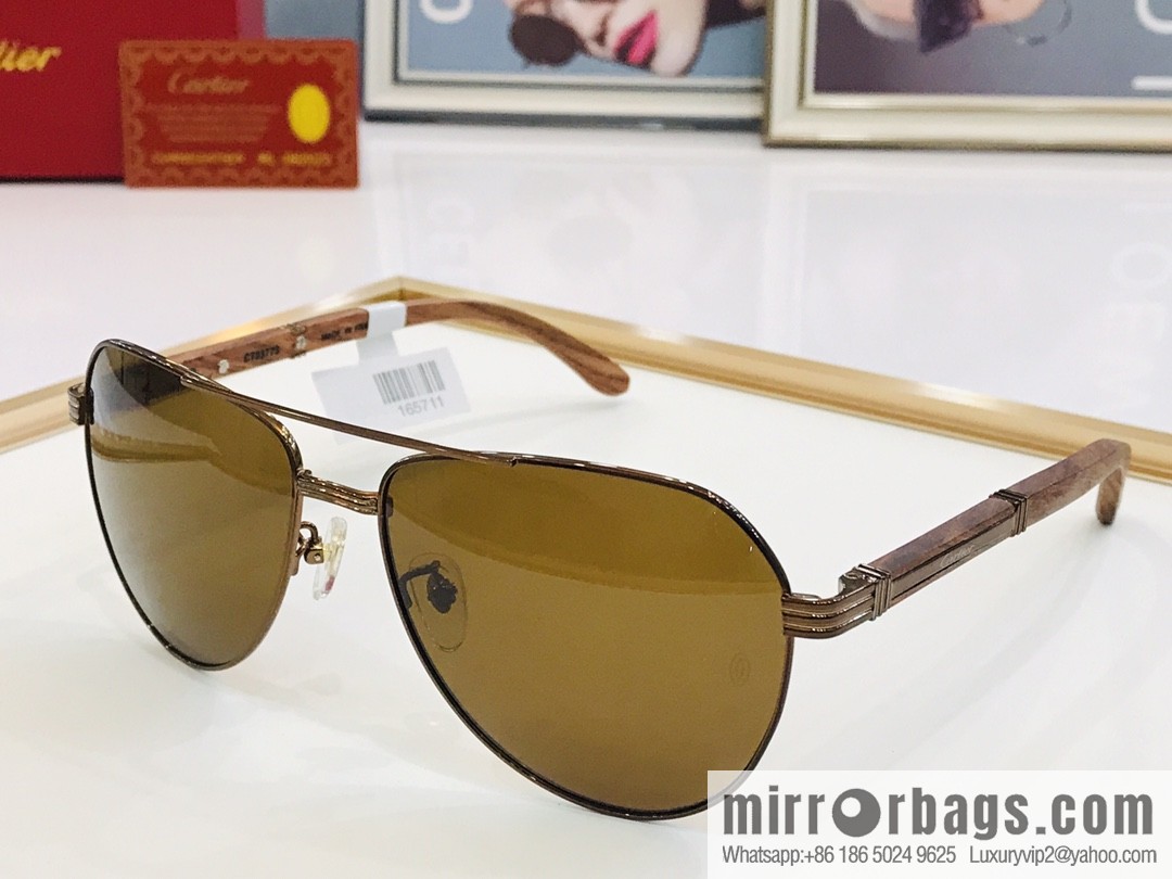 Cartier Wooden Temple Men's Sunglasses