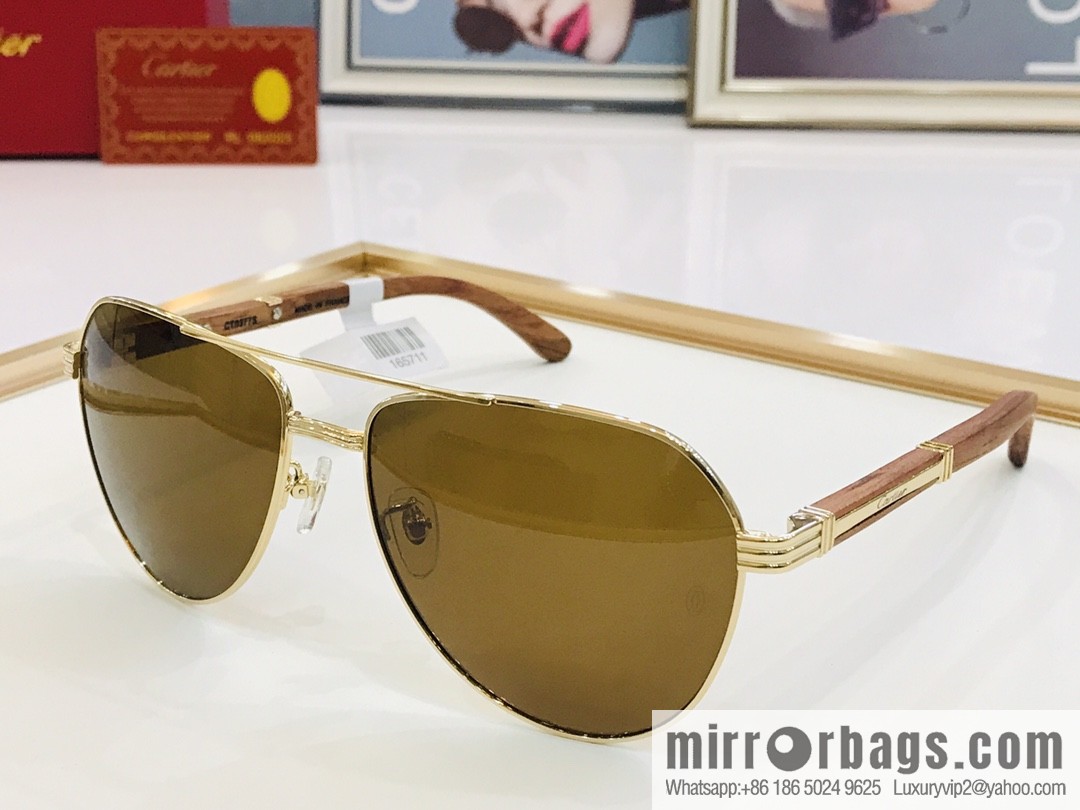 Cartier Wooden Temple Men's Sunglasses