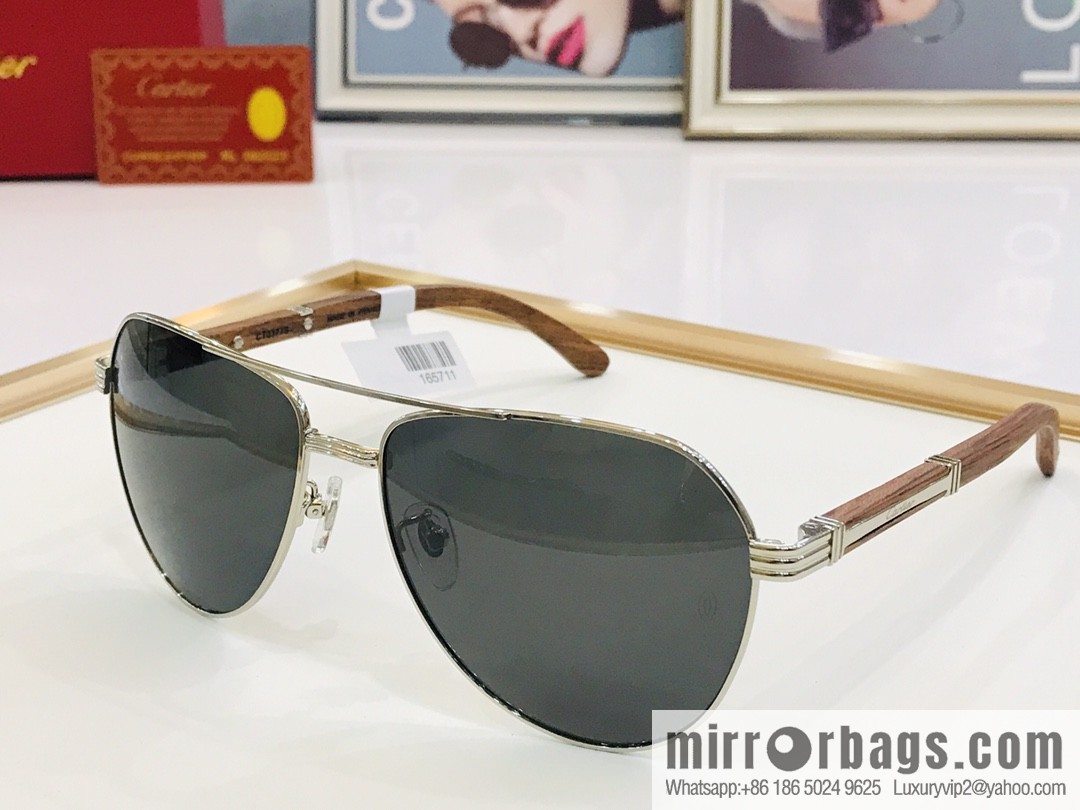 Cartier Wooden Temple Men's Sunglasses