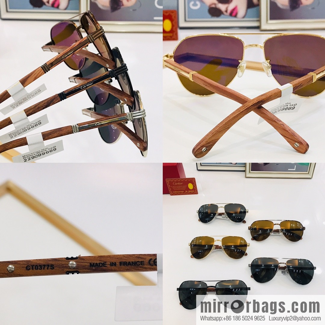 Cartier Wooden Temple Men's Sunglasses