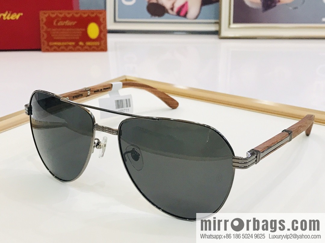 Cartier Wooden Temple Men's Sunglasses