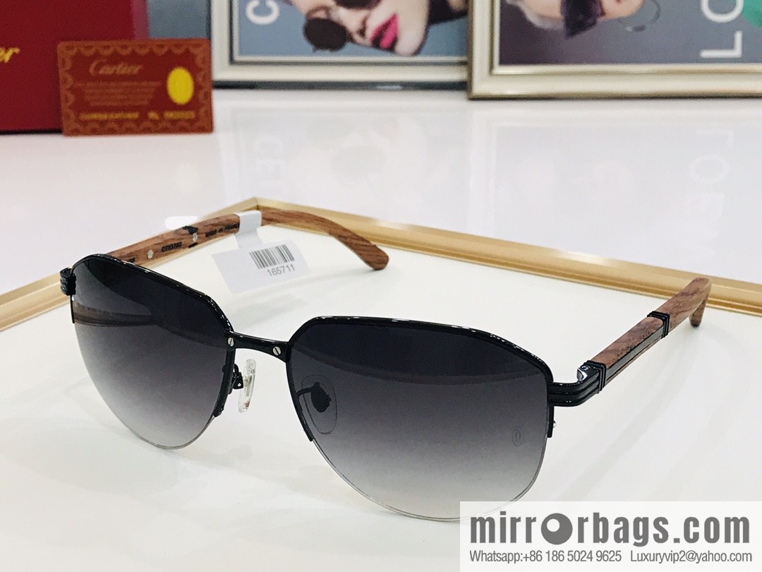 Cartier Wooden Temple Men's Sunglasses