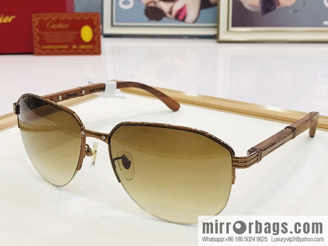 Cartier Wooden Temple Men's Sunglasses